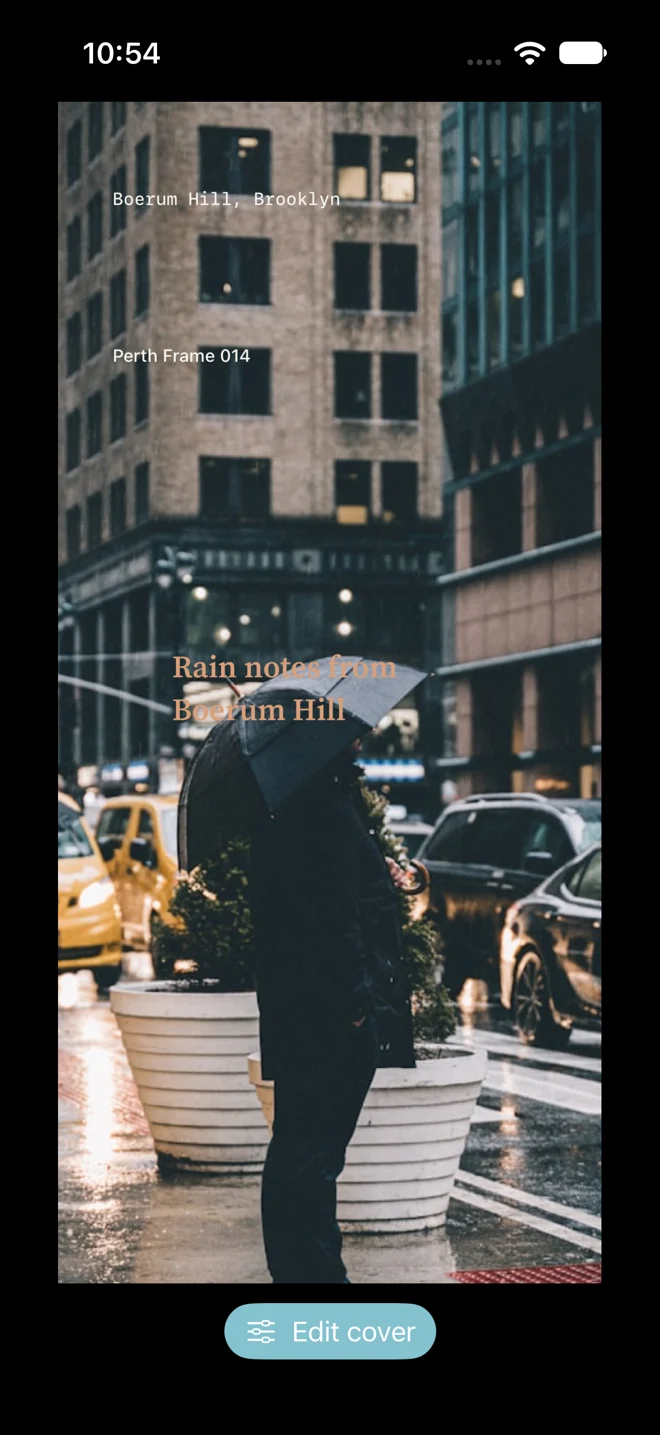 Cover preview with the title sitting directly on the photograph
