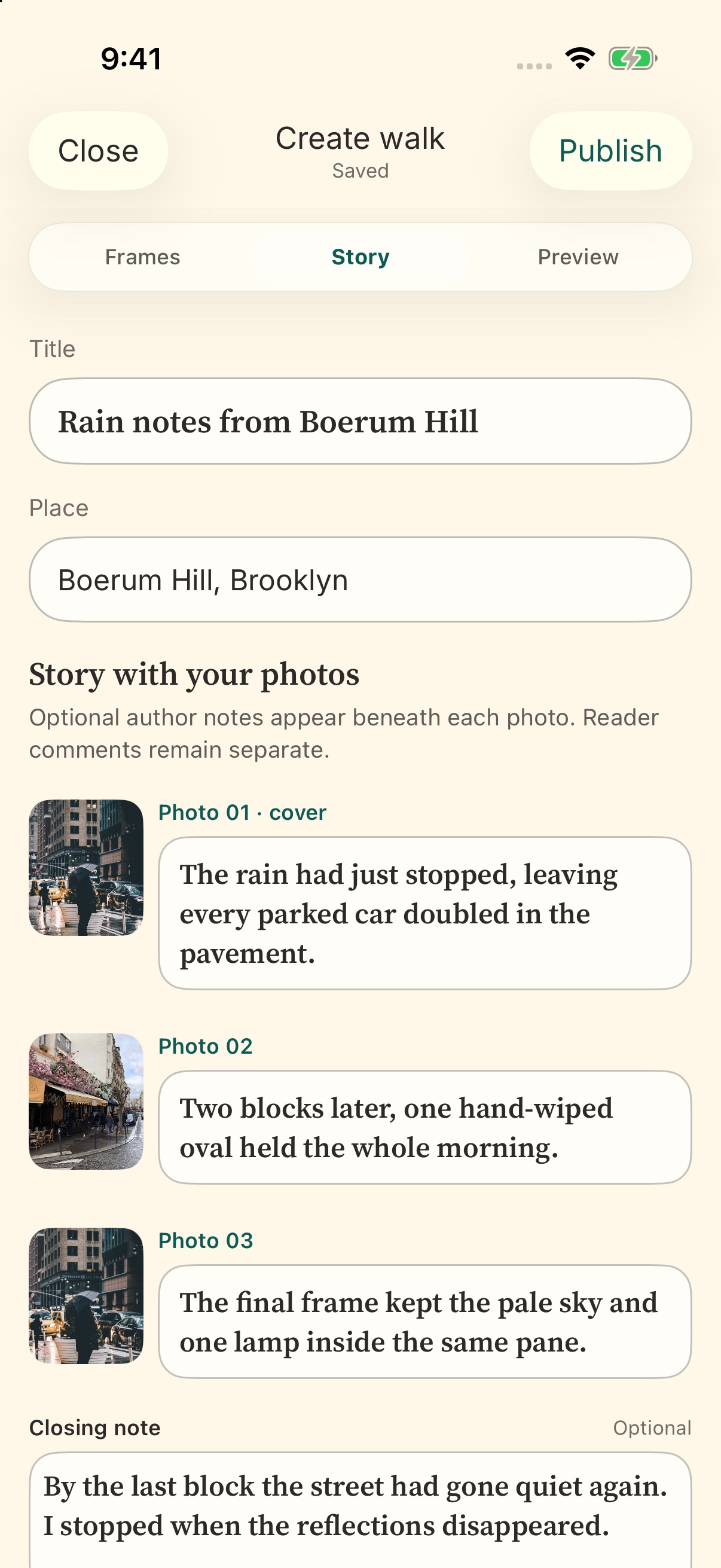 Create Walk editor with per-photo writing