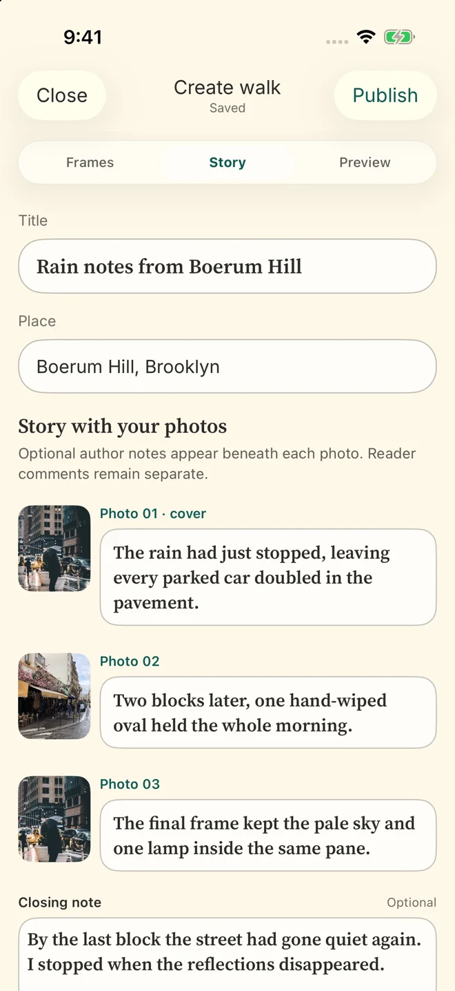Per-photo writing